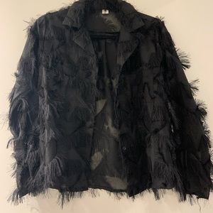 Vintage black button up with stats and fringe